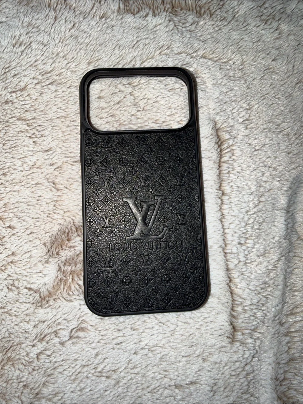 17 pro max Black Embossed Monogram Phone Case
